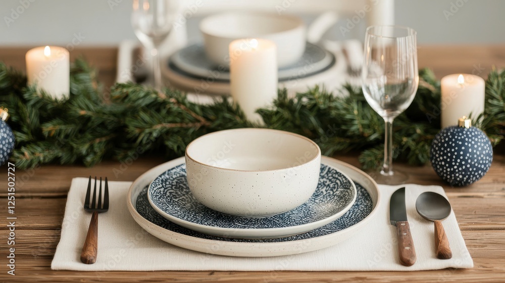 Beautifully Decorated Holiday Table Setting with Candles and Decor Beautifully Decorated Holiday Table Setting with Candles and Decor