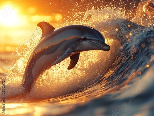 Blue dolphin silhouette in water, a vector illustration of this playful mammal photo