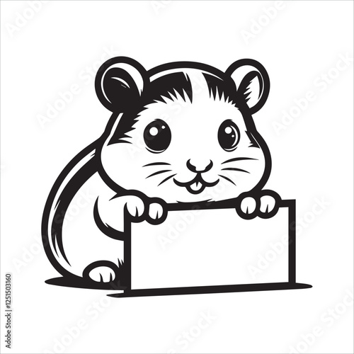Cute Hamster Holding Empty Sign, Perfect for Pet-Themed Designs. A cheerful cartoon hamster is depicted holding a blank sign, ideal for adding your own message or design.