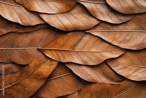 Brown leaves create a textured backdrop highlighting the beauty of nature's patterns in an intricate arrangement
