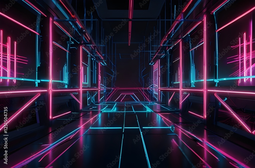 Neon gaming geometric abstract glowing cyberpunk style banner for advertising and promotion background wallpaper AI generated image Neon gaming geometric abstract glowing cyberpunk style banner for advertising and promotion background wallpaper AI generated image