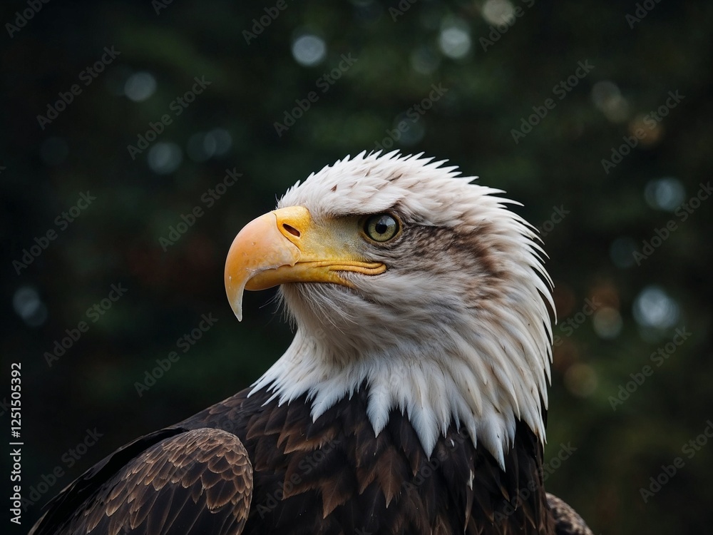 Obraz premium AI-generated image of a majestic eagle with striking details and fierce gaze. Perfect for wildlife, nature, and freedom-themed stock photography.