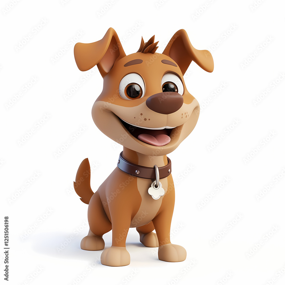 Obraz premium 3D cartoon, a happy, cute dog on a white background