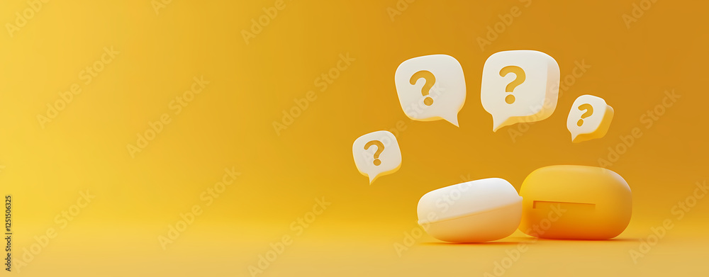 3D icon of speech bubbles with question marks on a yellow background, using a white and orange color palette 3D icon of speech bubbles with question marks on a yellow background, using a white and orange color palette