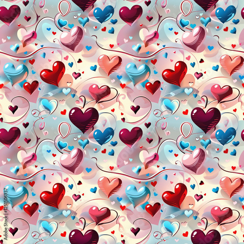 floral, pattern, roses, hearts, elegance, romance, crimson, pink, yellow, soft, vibrant, bold, decorative, design, creamy, movement, energy, texture, luxury, sophistication, intricate, beauty, foliage