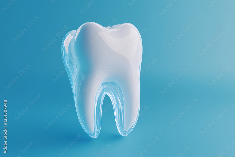 3D-rendered cross-section of a tooth, with a white and light blue color background 3D-rendered cross-section of a tooth, with a white and light blue color background