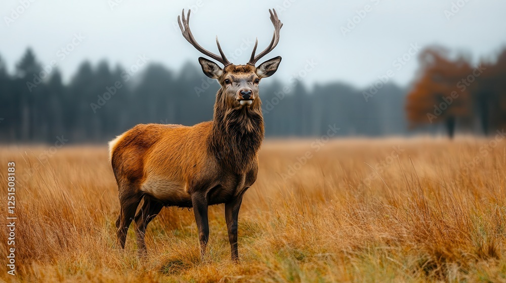 Majestic Red Deer in Autumnal Meadow Majestic Red Deer in Autumnal Meadow