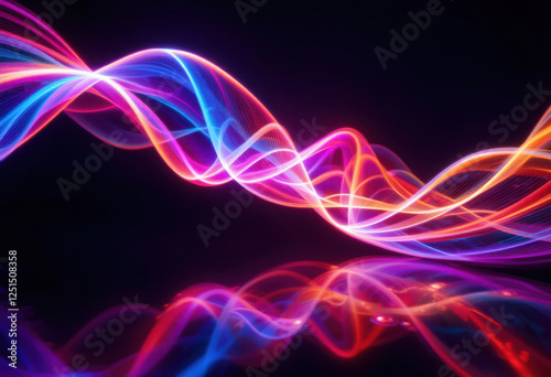Estelas de luz multicolores tejiendo y retorciéndose en un elegante patrón de ondas
