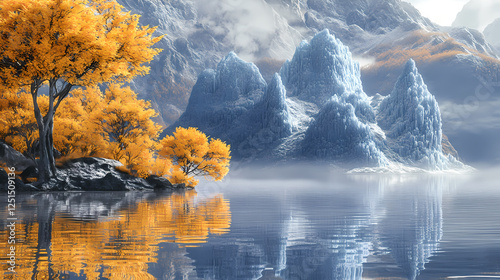 Glacier dreamland on a tranquil lake photo