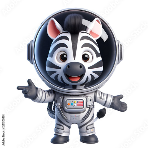 Cute and happy 3d zebra astronaut isolated on white background