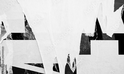 Old ripped torn blank black and white fly posters textures backgrounds grunge creased crumpled paper vintage collage placards empty space text