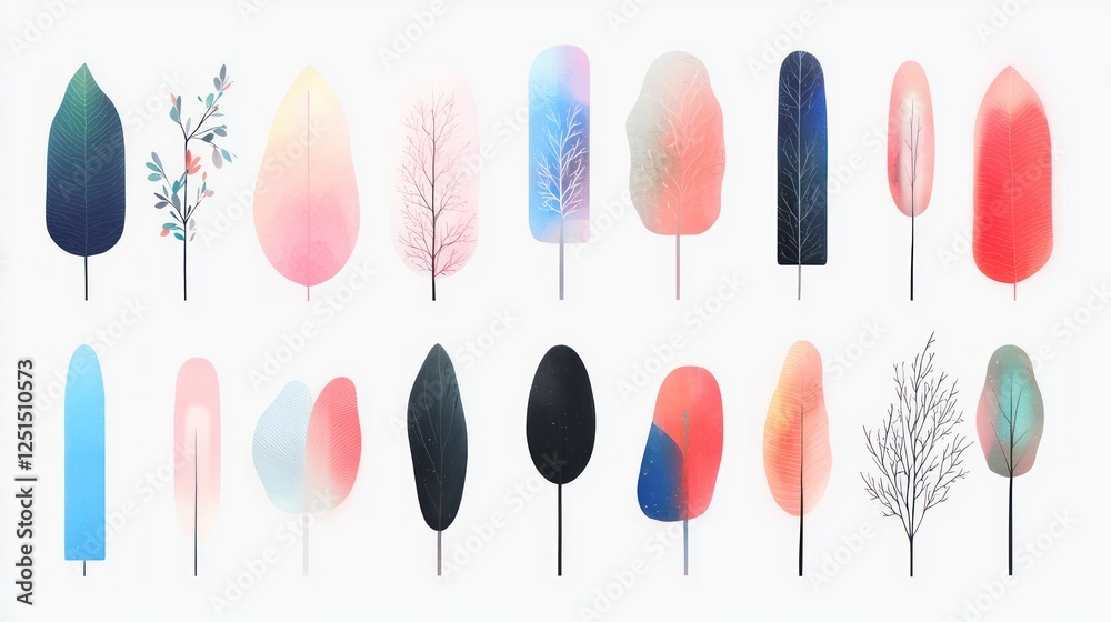 Abstract Leaf Designs with Soft Colors and Elegant Shapes Abstract Leaf Designs with Soft Colors and Elegant Shapes