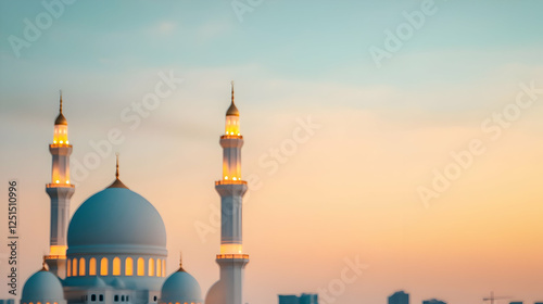 Wallpaper Mural Majestic mosque at dusk urban skyline architectural photography serene atmosphere panoramic view spiritual harmony Torontodigital.ca