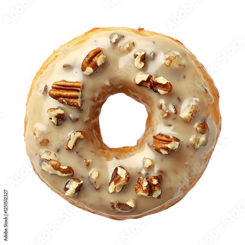 Delicious Pecan Donut  Sweet Treat  Glazed Pastry  Caramel Icing  Nut Topping  Bakery  Foo photo