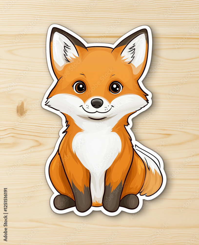 Obraz premium Cute cartoon fox resting comfortably, wearing soft expression, embodying playful woodland character perfect for kids' designs and cheerful greeting cards