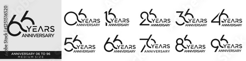 collection anniversary 16 to 96 year, creative number design vector illustration. photo