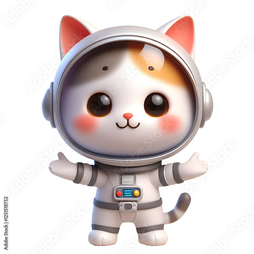 Cute happy 3d astronaut cat isolated on white background, digital art