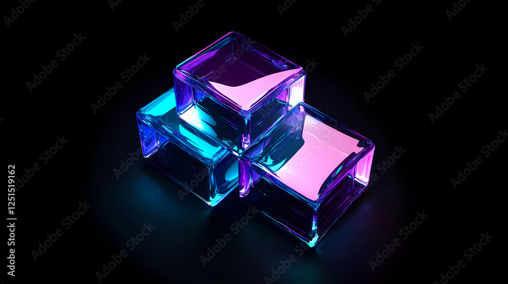 Abstract futuristic background with glowing blue and purple glass cubes on a black background Abstract futuristic background with glowing blue and purple glass cubes on a black background