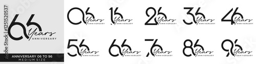 collection anniversary 16 to 96 year, creative number design vector illustration. photo