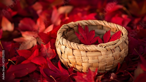 Esparto Basket with Red Leaves photo