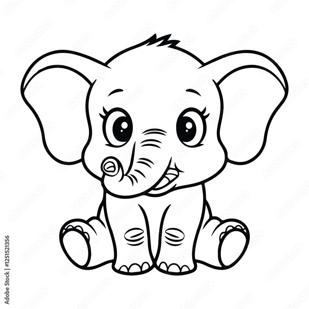 Cute baby elephant cartoon outline illustration. Cute baby elephant cartoon outline illustration.