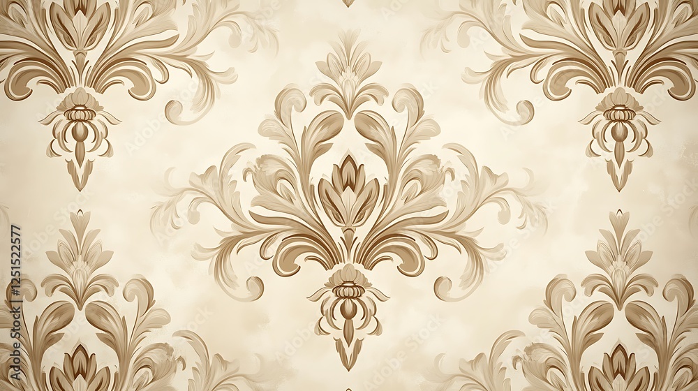Fototapeta premium Beige damask pattern background with a vintage