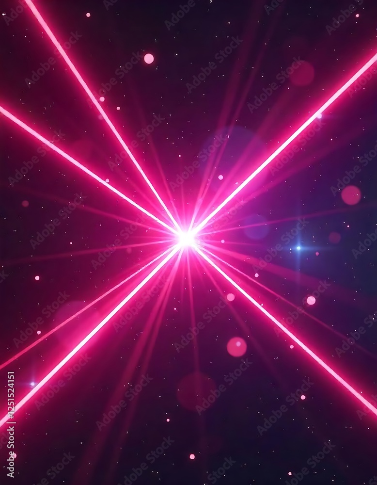 Fototapeta premium Pink Laser Beams Radiate From Central Light Source