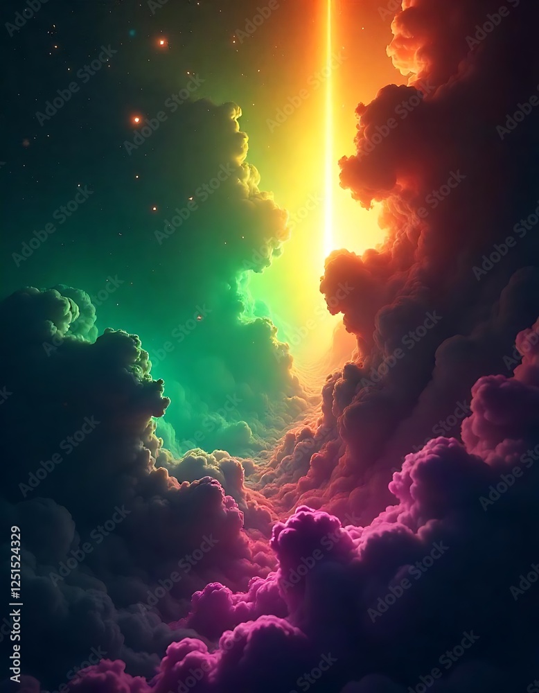 Fototapeta premium Celestial Light Beam Pierces Colorful Cloudscape