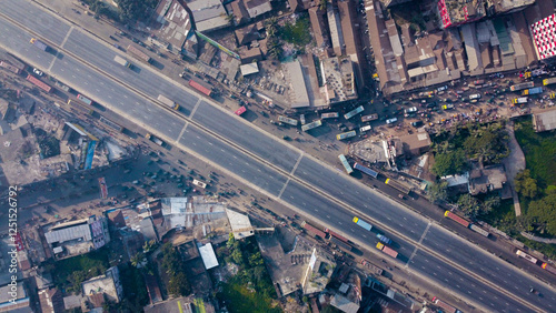 Fotografie Aerial view of an urban flyover in a densely populated country.