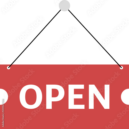 Illustration of a open shop sign with a coupon shape sign. Sale and shopping concept. 