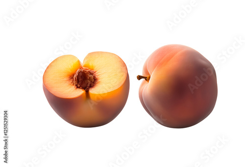 vegan background cut fresh slice vegetarian snack design summer healthy package isolated whole diet nourishment juicy piece red fruit beautiful white honed yellow ripe split dessert peach half