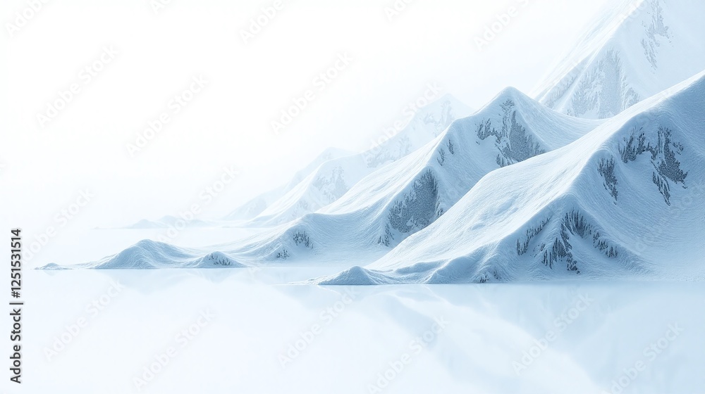 Fototapeta premium Snow-capped peaks rise gently into the serene, misty sky.