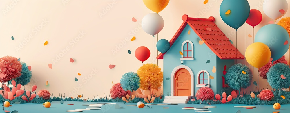 Fototapeta premium New home celebration template with house-themed elements and ample copy space