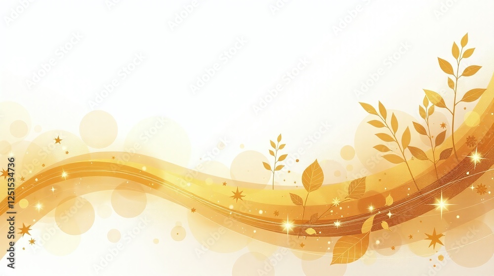 An elegant, golden wave design graces the scene. An elegant, golden wave design graces the scene.