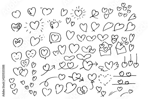 シンプルな手書きのハートマークのイラスト素材　ベクター