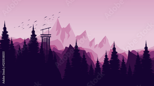 morning sunrise mountains landscape vector illustration good for web banner, ads banner, tourism banner, wallpaper, background template, and adventure design backdrop