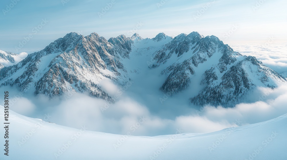 Obraz premium Snowy mountain range above cloudscape
