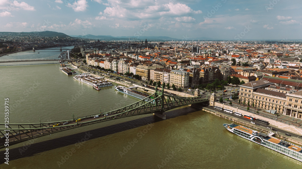 Fototapeta premium Establishing Aerial view of Budapest Cityscape - Hungary Capital Skyline at daytime
