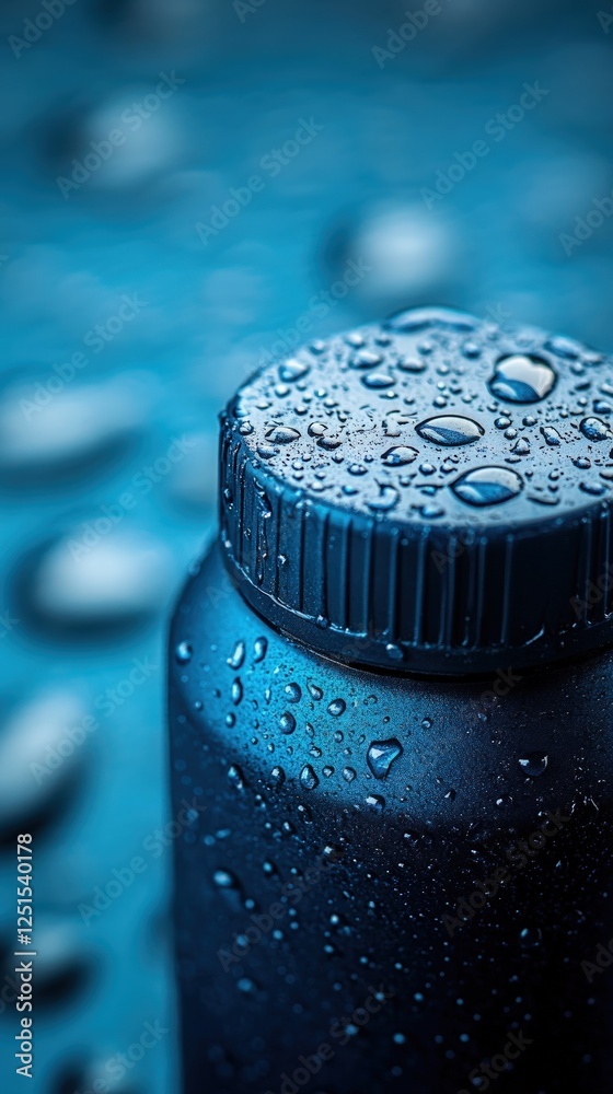 Wet bottle, stones background, hydration, close-up