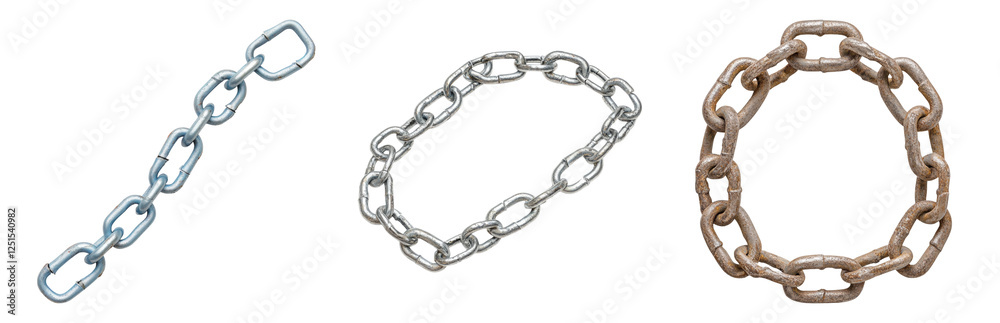 Fototapeta premium Diverse Collection of Three Metal Chain Styles Isolated on transparent background