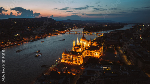 Establishing Aerial view of Budapest Cityscape - Hungary Capital Skyline at daytime
