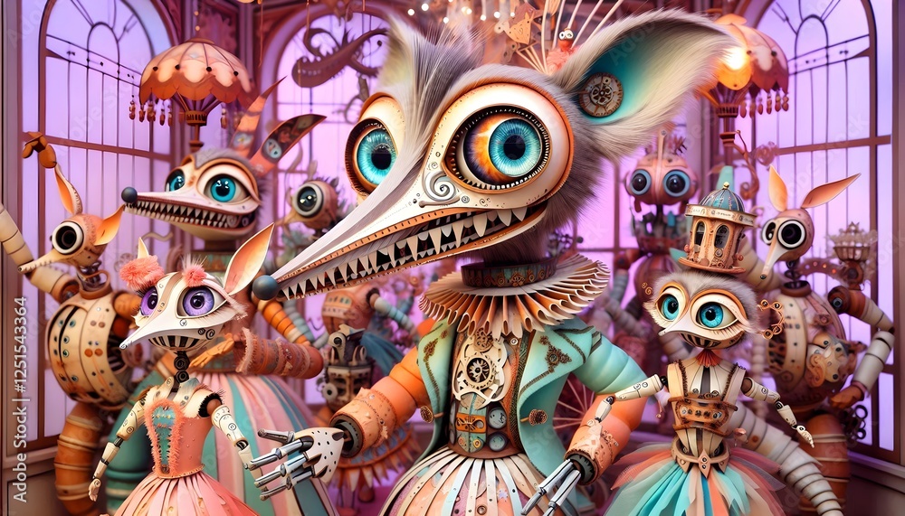 Naklejka premium Autómatas de Papel: Fantasía Mecánica y Arte Quilling