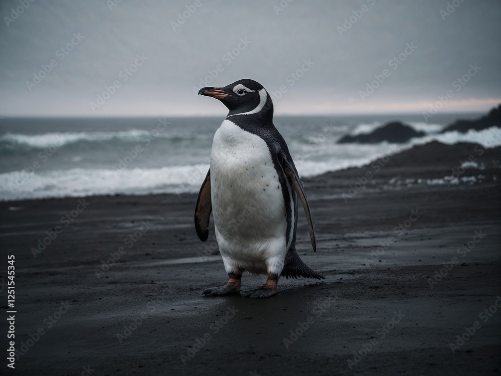 Fototapeta premium AI-generated image of a cute penguin standing gracefully. Wildlife, nature and arctic themed sections are perfect for photography.