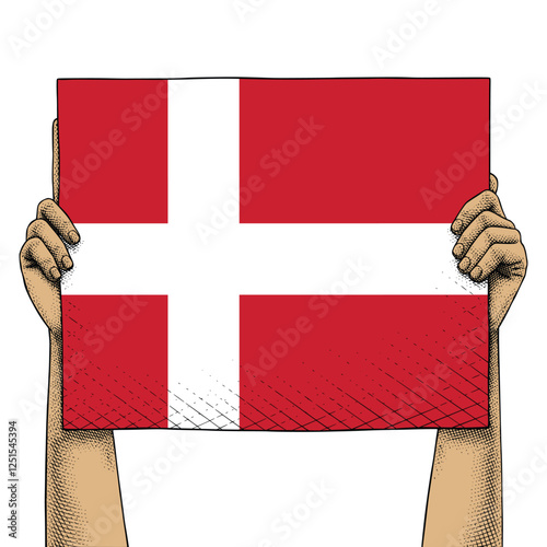 Hand Raises a Sign That Show Denmark Flag