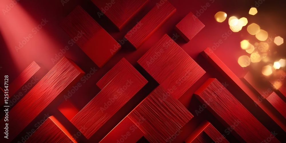 Fototapeta premium a vibrant red background filled with geometric patterns, highlighted by dramatic lighting, with warm golden bokeh creating depth and a celebratory mood 12