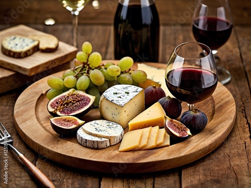 Artisan Cheese Platter with Fresh Fruits and Nuts photo