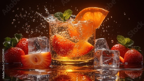 Sparkling Strawberry Orange Drink Splash photo