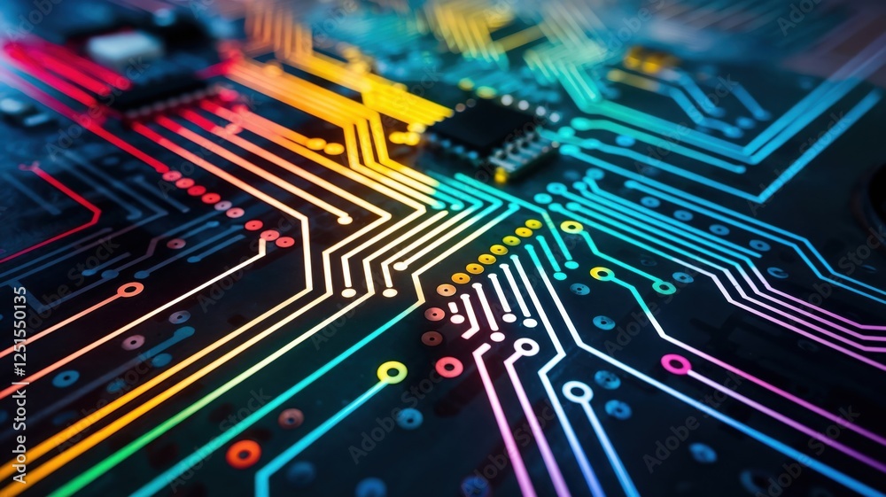 Colorful circuit board with electronic components Colorful circuit board with electronic components