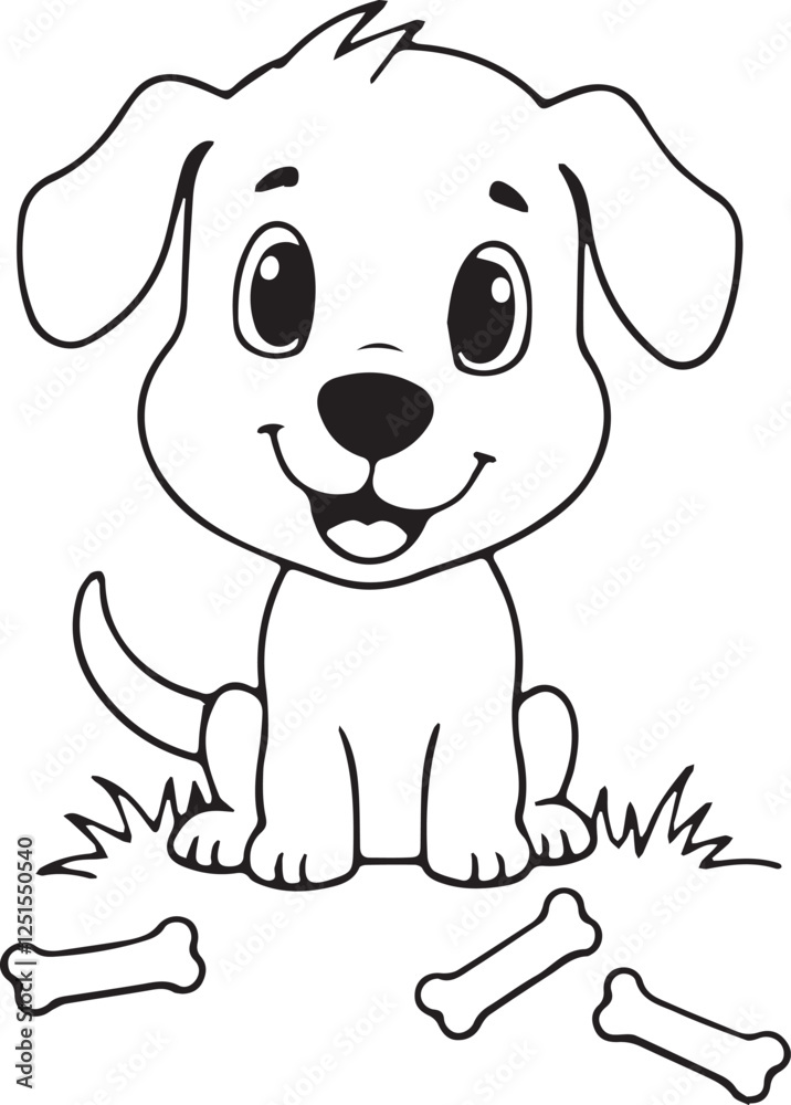 Fototapeta premium Puppy cute dog bunny black out line vector 
