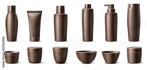 Wallpaper Mural Set of brown cosmetic spa bottles bowls jars isolated on white background, mockup templates. Torontodigital.ca